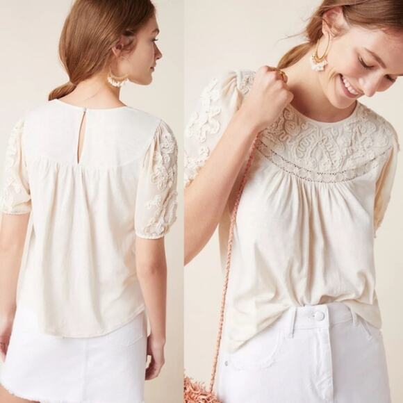 Anthropologie Tops - Anthropologie Delilah Ruffled Top Ivory Small